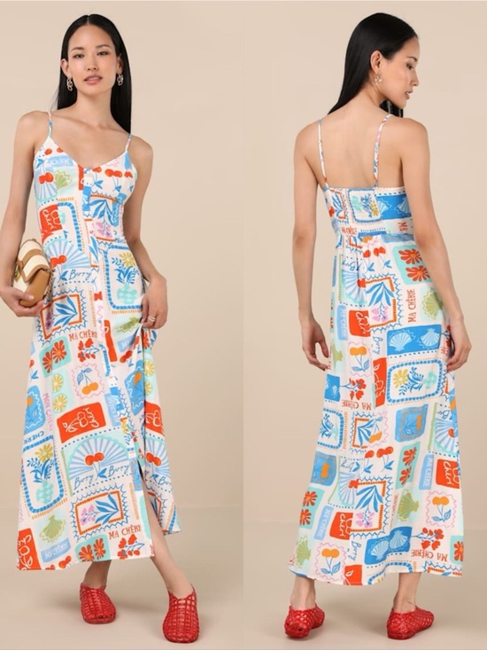 Lulus Dresses & Skirts - LULU’S Sanya Ivory Multi Print Button-Front Sleeveless Midi Dress